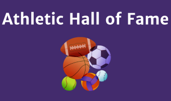  sports equipment with the words Athletic Hall of Fam